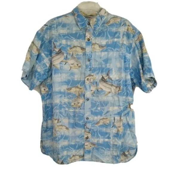 Columbia River Lodge Vented Button Down Shirt Fishing Print Men Size XL Blue - Picture 1 of 11
